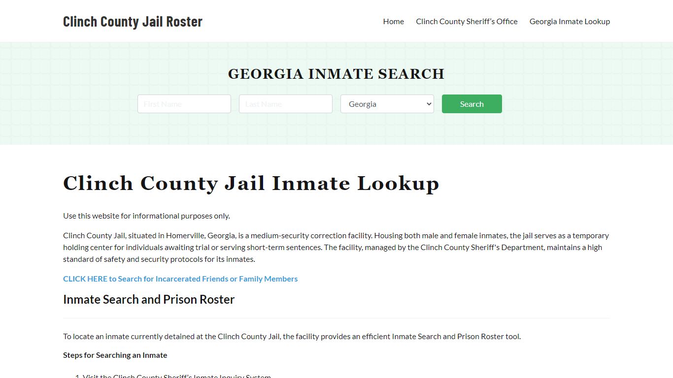 Clinch County Jail Roster Lookup, GA, Inmate Search